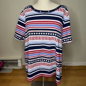 Alfred Dunner Patriotic Americana Top XL Red White Blue Nautical 4th Of July GUC